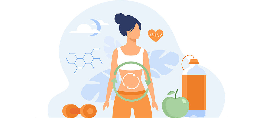 Woman having indigestion took digestive enzymes and probiotics tablet to help maintain her gut health 