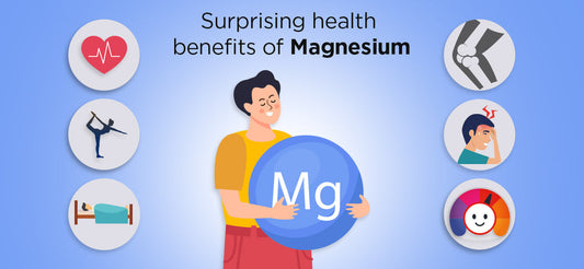 A man showing magnesium benefits like help building strong bones, help maintain blood sugar, and support nerve functions.